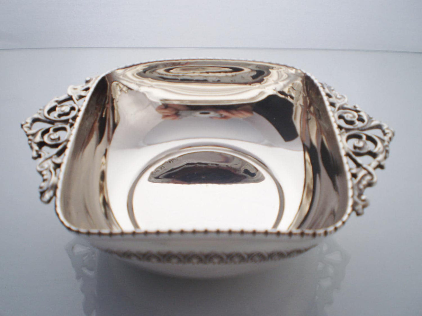 Sterling Silver bowl handcarved with vintage decorative handles and ancient greek carving, all handmade