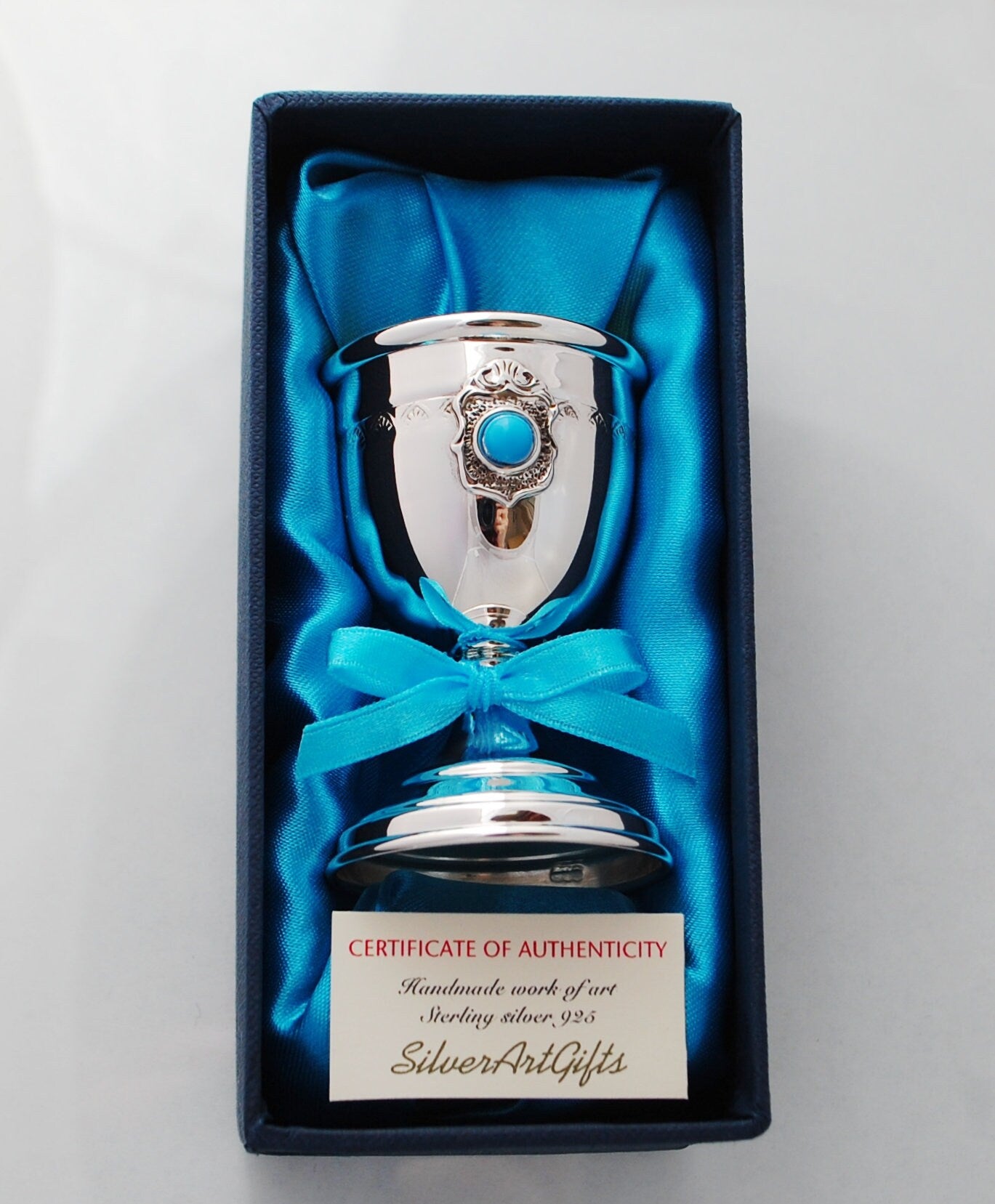 Sterling silver egg cup .925 with round stone, vintage style