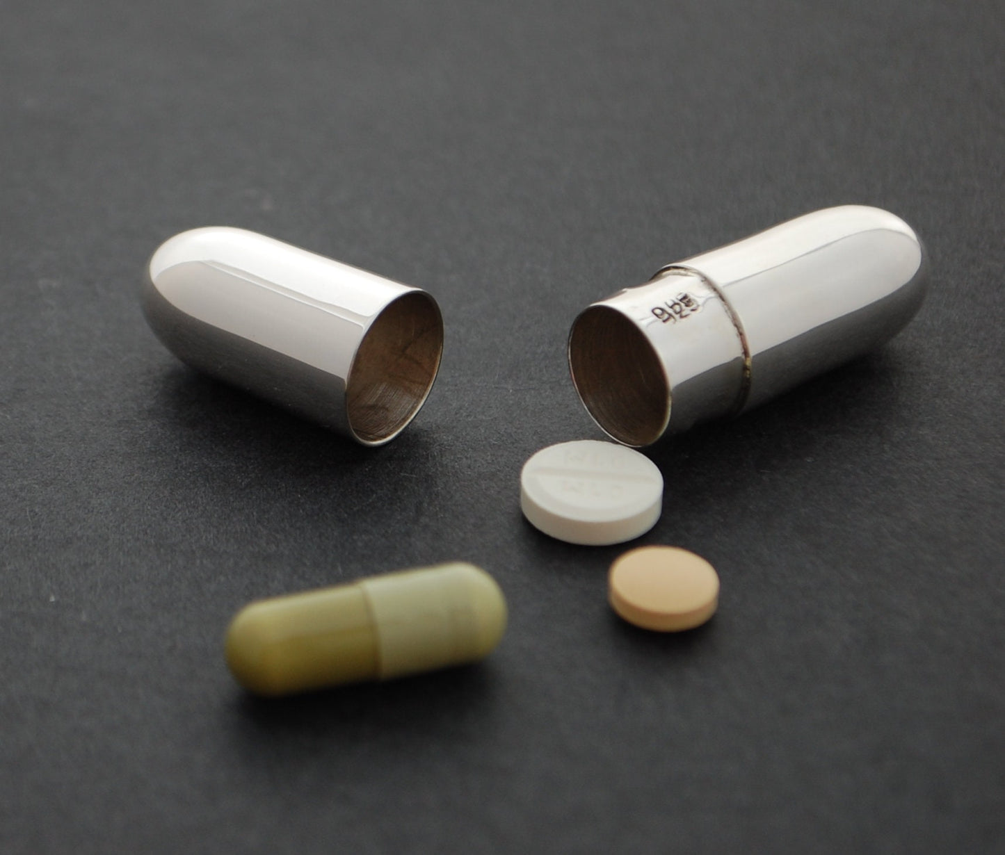 Sterling Silver pill Box MINI Handmade Pill-shaped box, Pill Case - capsule pillbox
