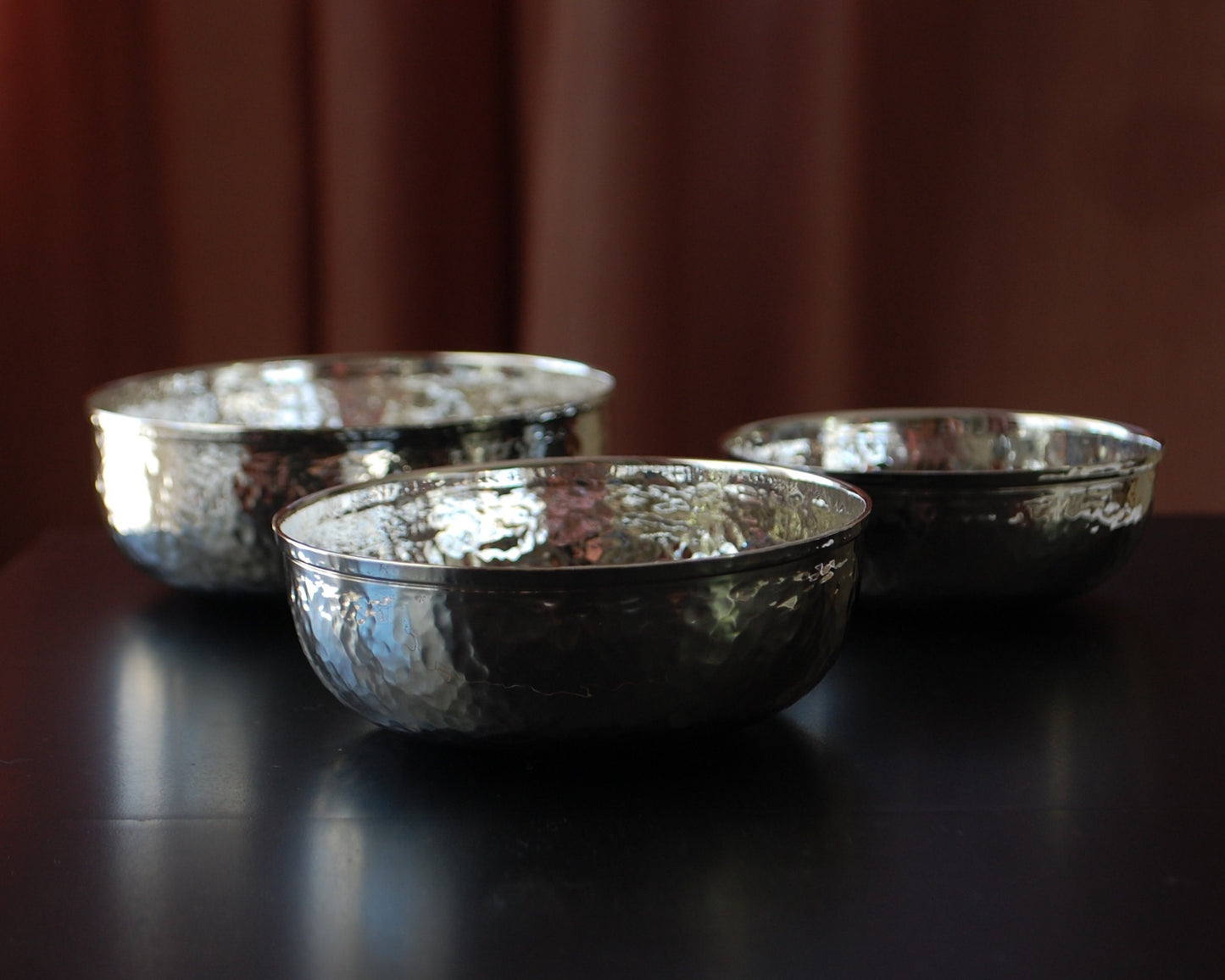 Sterling silver .925 hammered round bowls
