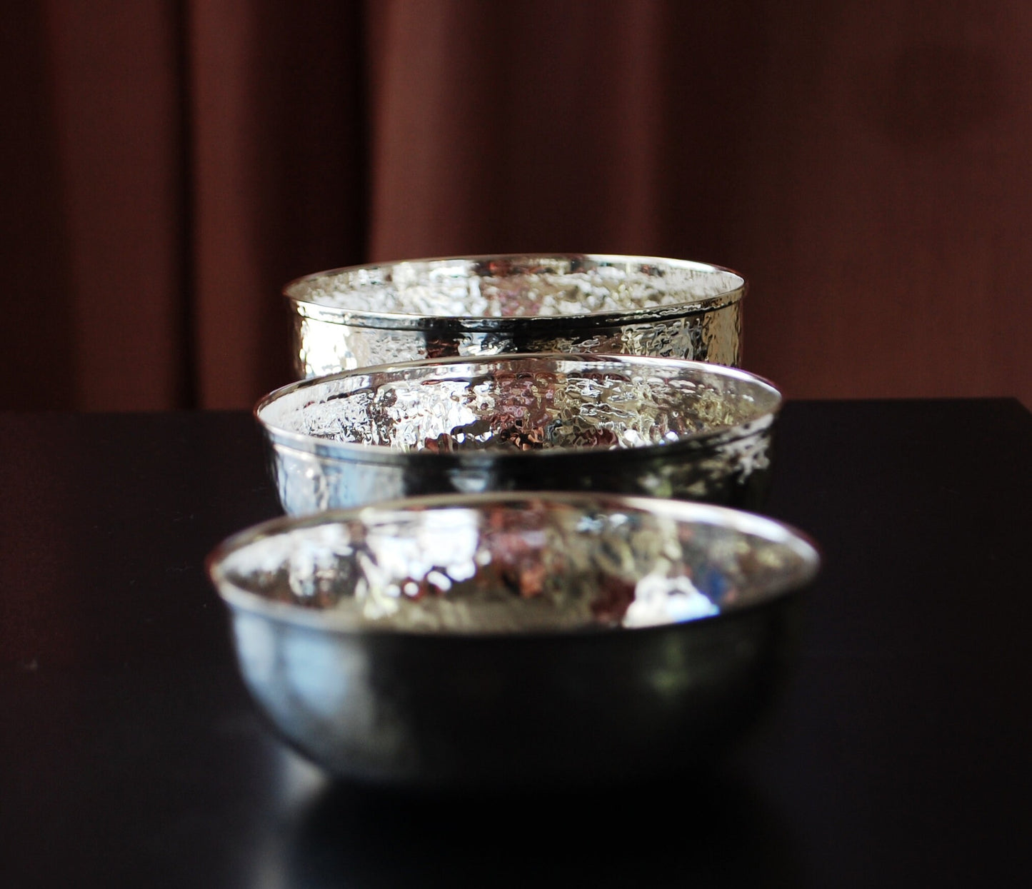 Sterling silver .925 hammered round bowls