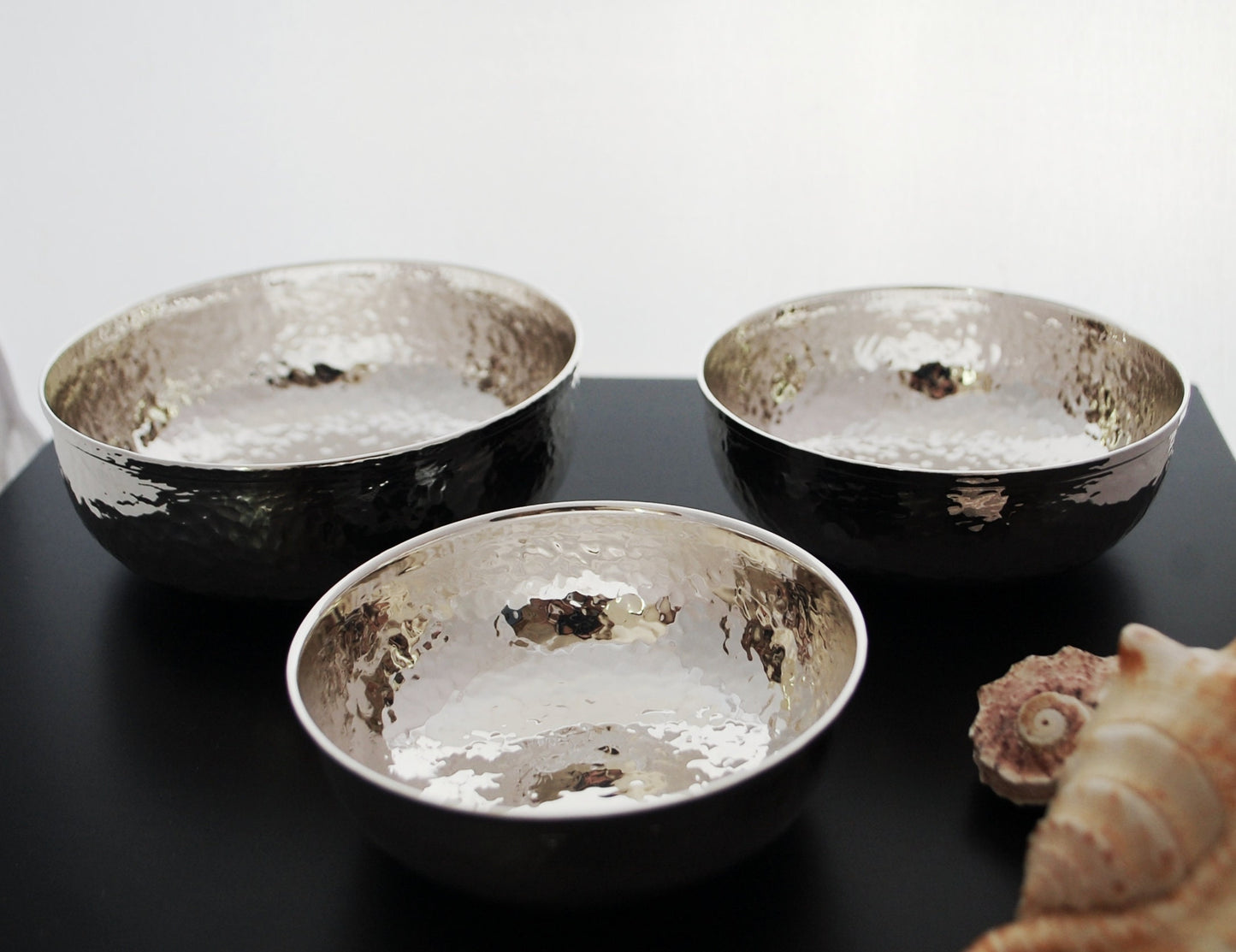 Sterling silver .925 hammered round bowls
