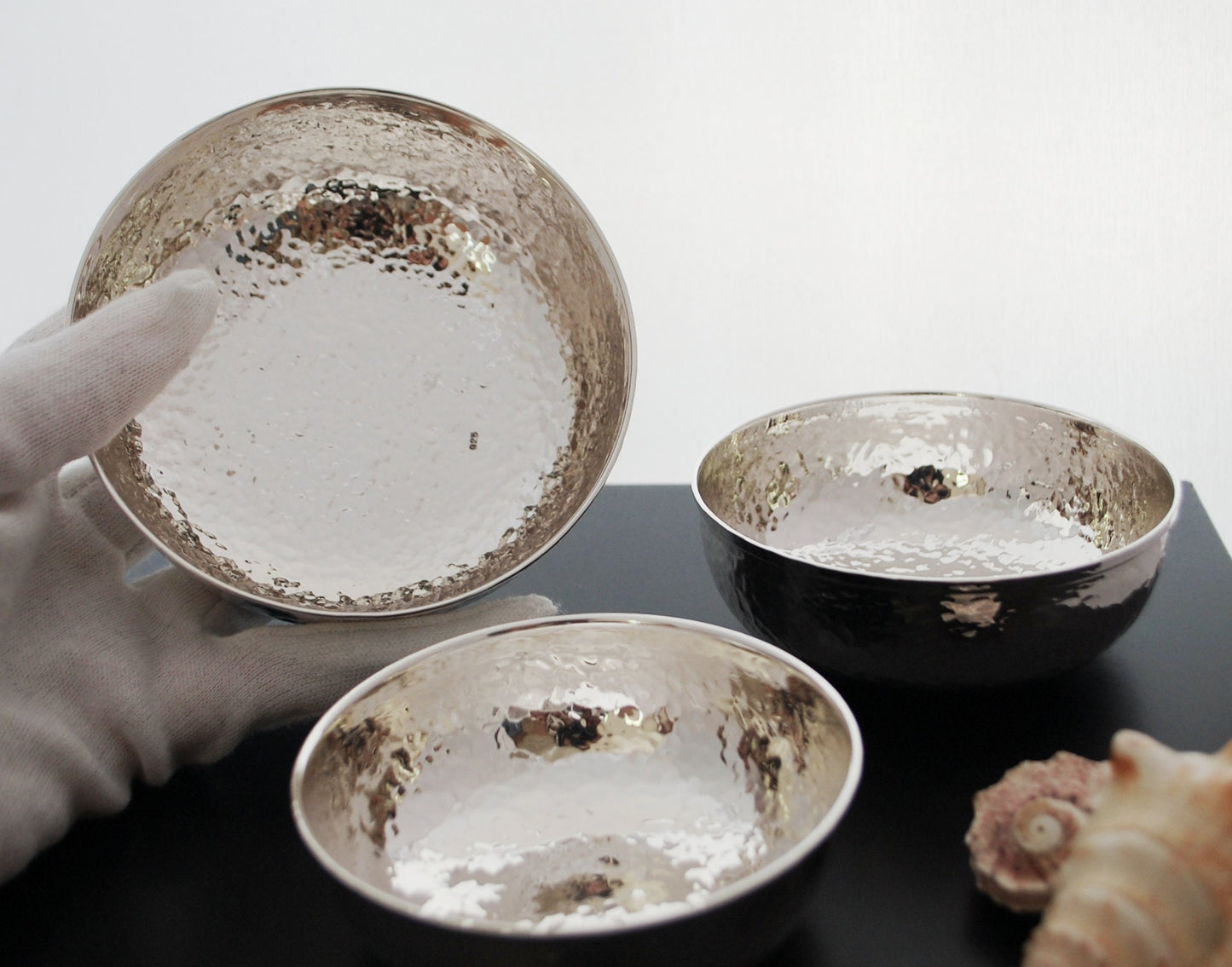 Sterling silver .925 hammered round bowls