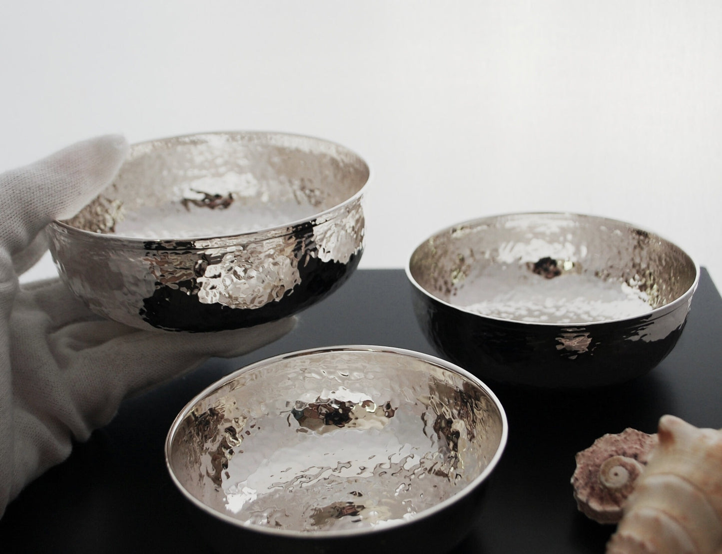 Sterling silver .925 hammered round bowls