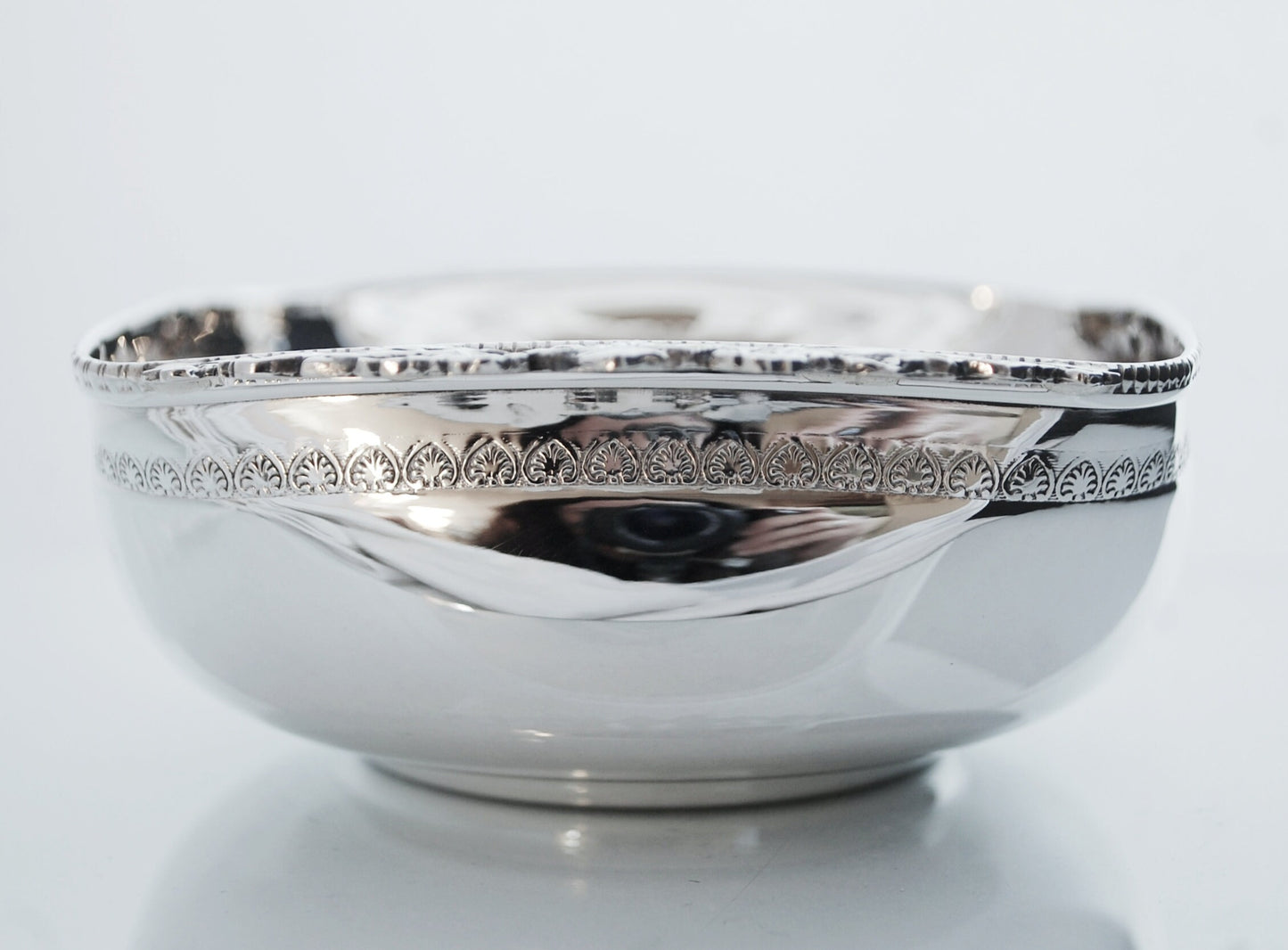 Sterling Silver bowl handcarved with vintage decorative handles and ancient greek carving, all handmade