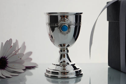 Sterling silver egg cup .925 with round stone, vintage style