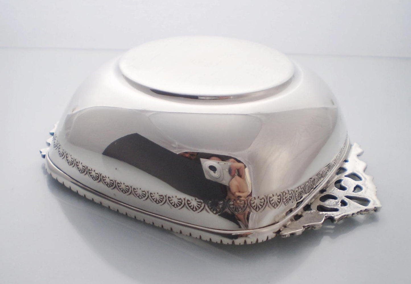 Sterling Silver bowl handcarved with vintage decorative handles and ancient greek carving, all handmade