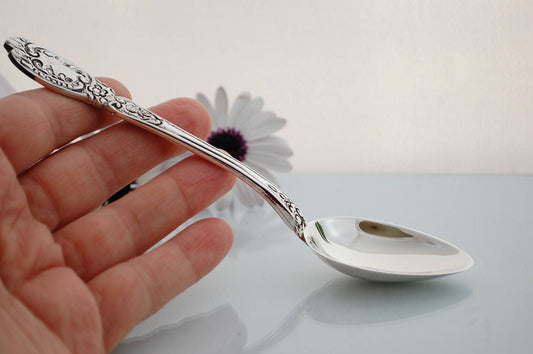 Sterling silver baby spoon .925 vintage style curved handle