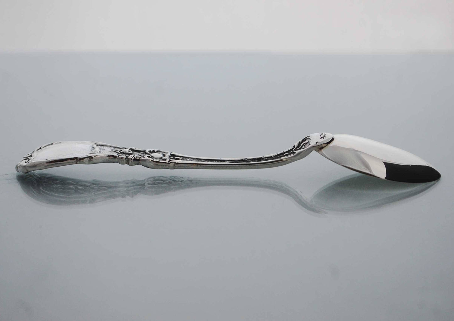 Sterling silver baby spoon .925 fruit theme curved on handle