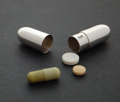 Sterling Silver pill Box MINI Handmade Pill-shaped box, Pill Case - capsule pillbox