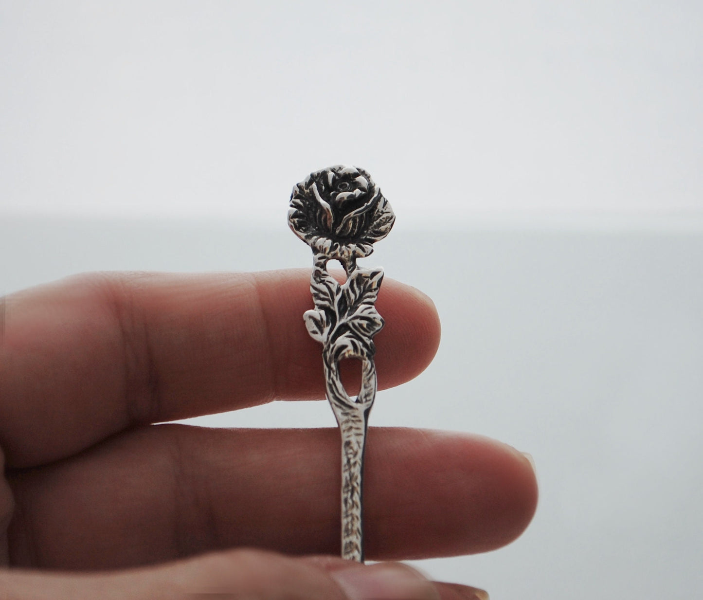 Sterling silver spoon .925 with tiny ROSE on handle