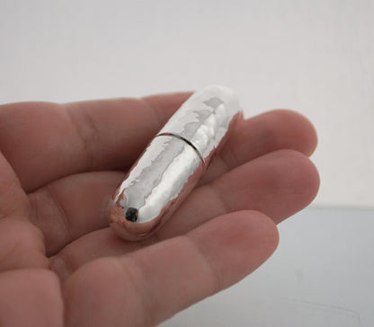 Sterling Silver pill Box MINI HAMMERED Handmade Pill-shaped box
