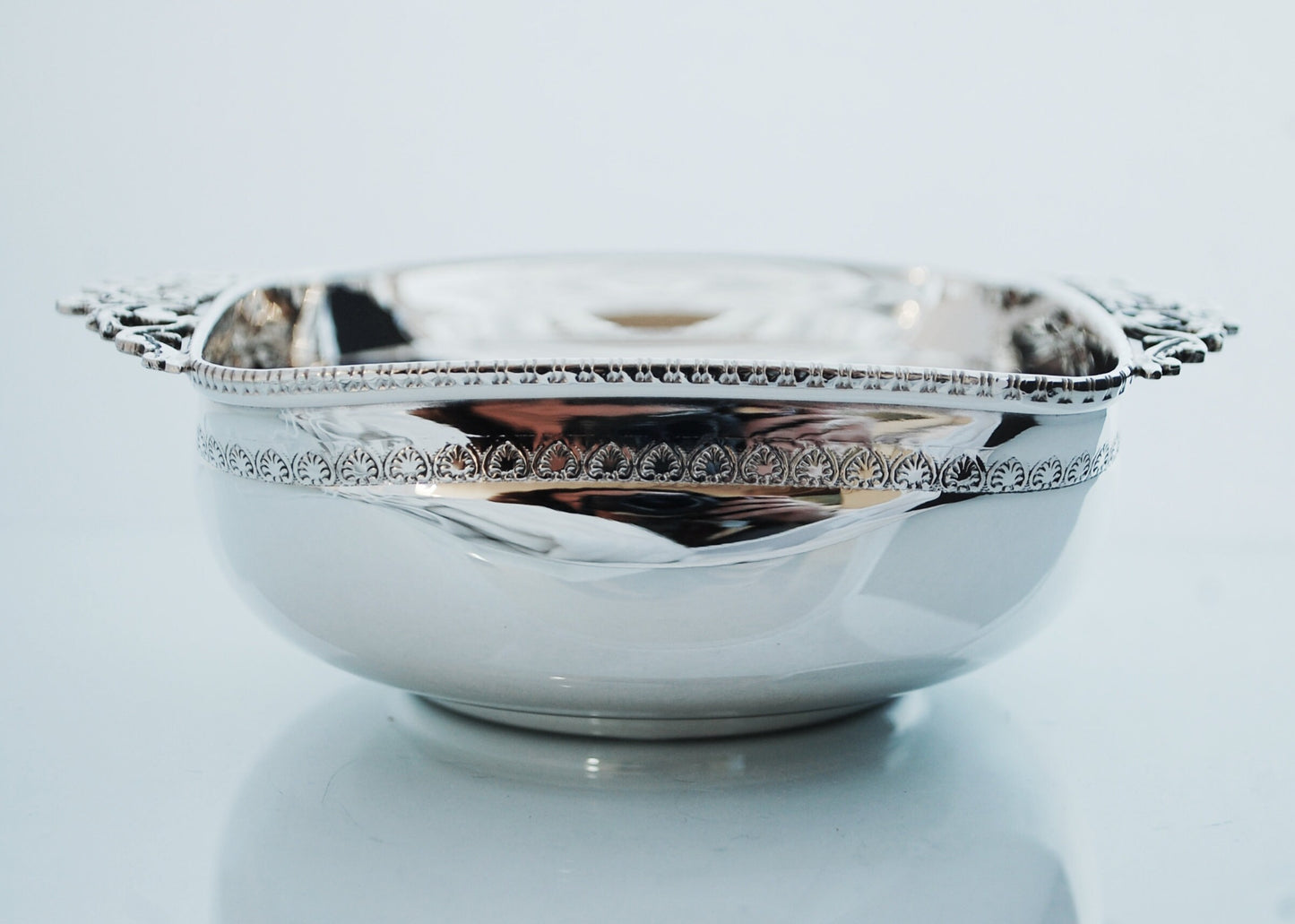Sterling Silver bowl handcarved with vintage decorative handles and ancient greek carving, all handmade