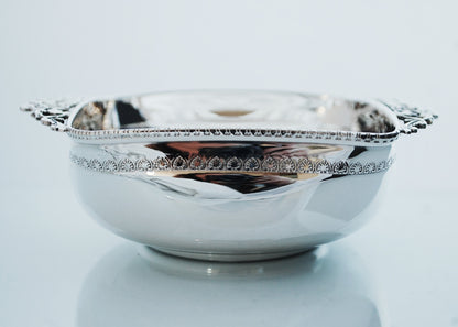 Sterling Silver bowl handcarved with vintage decorative handles and ancient greek carving, all handmade