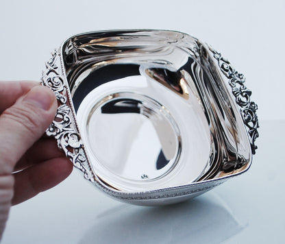 Sterling Silver bowl handcarved with vintage decorative handles and ancient greek carving, all handmade