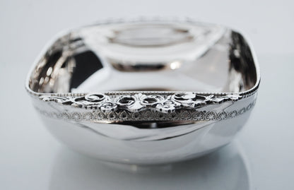 Sterling Silver bowl handcarved with vintage decorative handles and ancient greek carving, all handmade
