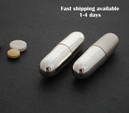 Sterling Silver pill Box MINI Handmade Pill-shaped box, Pill Case - capsule pillbox