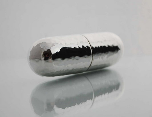 Sterling Silver pill Box HAMMERED Handmade Pill-shaped box