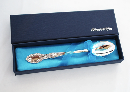 Sterling silver baby spoon .925 curved handle heavy weight spoon